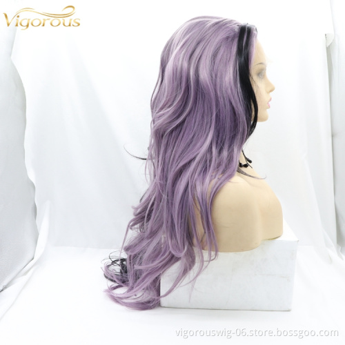 Vigorous 150% Density Lace Wigs Body Wave Black Purple Synthetic Lace Front Wig Transparent Swiss Long Lace Front Synthetic wig